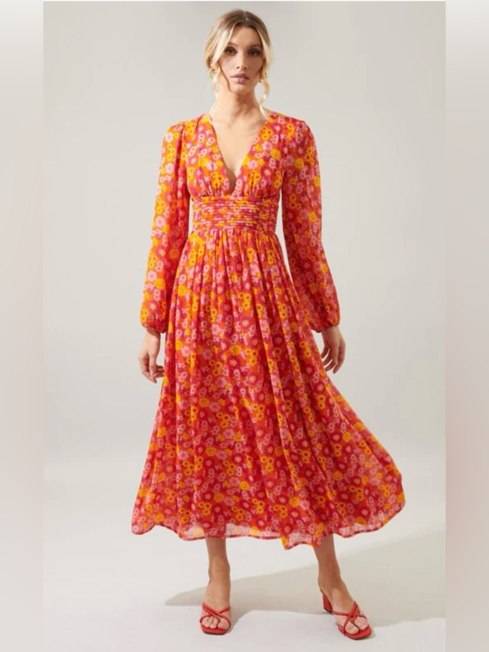 Sugarlips Pink & Yellow Floral Midi Dress